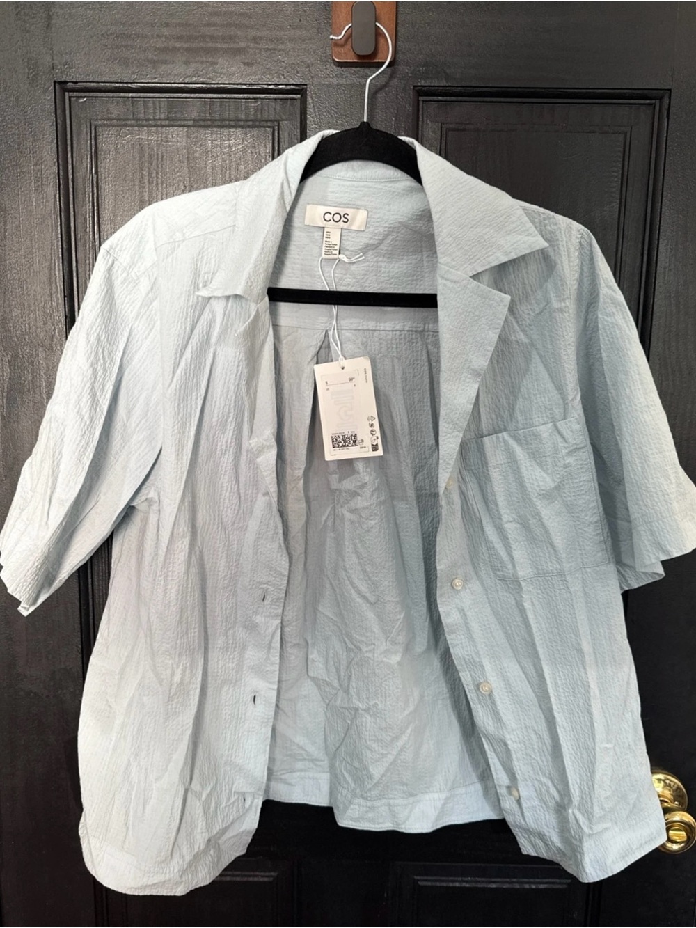 COS Light Blue Textured Short-Sleeve Button Shirt NWT medium size